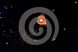 Floating lanterns on sky in Loy Krathong Festival