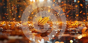 Floating Leaf on Puddle of Water