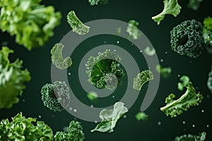 Floating leafy greens on emerald background