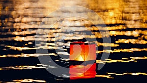 Floating lighting water Lanterns on river at night