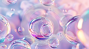 Floating liquid blobs of holographic pastel pastel, soap bubbles, and metaballs on an abstract 3D art background.