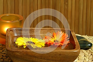 Floating marigold flowers