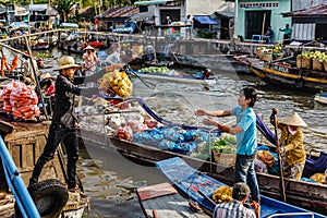 Floating market in Mekong River, Vietnam