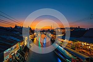 Floating market at night in Amphawa, Samut Songkhram Province, Thailand