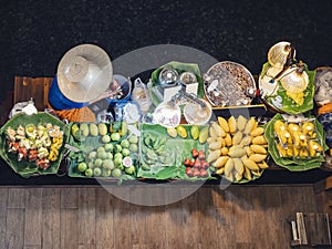 Floating Market Thai fresh fruits Mango Banana Street food stall Asia Travel Thailand