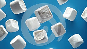 Floating Marshmallows on Blue Background