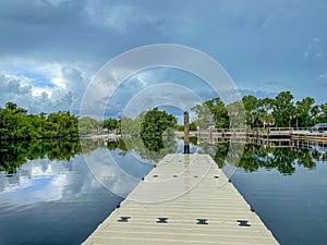 Floating metal dock in a marina in Florida