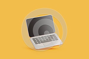 Floating minimalist laptop on yellow background