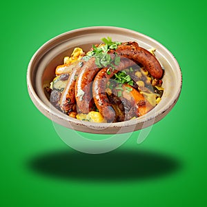 Floating Morroccan Merguez Couscous on green gradient