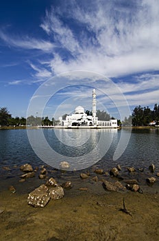 Floating mosque located in Kuala Ibai, Terengganu Malaysia under bright sunny day photo