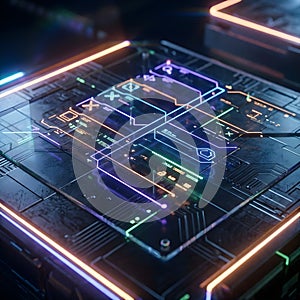 Floating Neon Indicators Futuristic Interface.