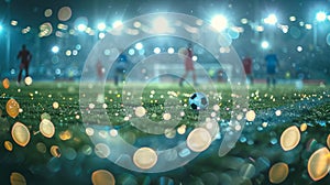 Floating orbs of stadium lights create a dreamy defocused atmosphere as players battle for possession on the field in photo