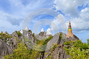 Floating pagoda on peak of mountain at Wat Chaloem Phra Kiat Phra Bat Pupha Daeng temple in Chae Hom district, Lampang, Thailand