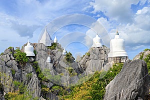 Floating pagoda on peak of mountain at Wat Chaloem Phra Kiat Phra Bat Pupha Daeng temple in Chae Hom district, Lampang, Thailand