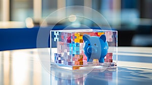 Floating Piggy Bank in Blue Geometric Wonderland photo