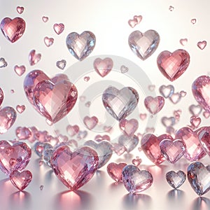 Floating pink and clear crystal hearts