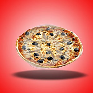 Floating Pizza Napoli on red radial gradient