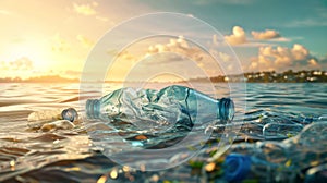 The Floating Plastic Bottle.AI generated image