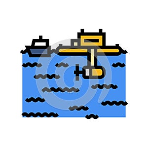 floating platform tidal power color icon vector illustration