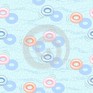 Floating pool inflatable rings seamless vector pattern.