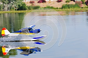 A floating Radio controlled model seaplane