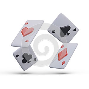 Floating realistic playing cards. Winning combination, set of aces of different suits