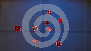 Floating Red Dice Below the Glass Table