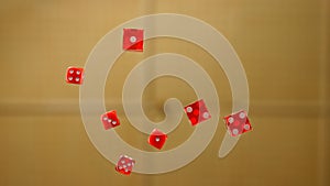 Floating Red Dice Below the Glass Table