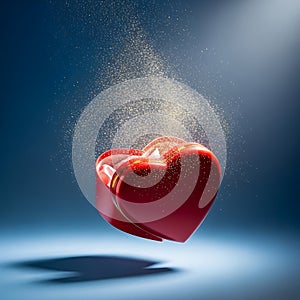 Floating Red Heart-Shaped Box with Sparkles