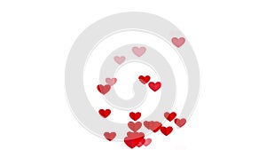 Floating red hearts on white background seamless loop with copy space for your text. Love, passion and celebration concept backgro