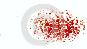 Floating red oil drops on water surface