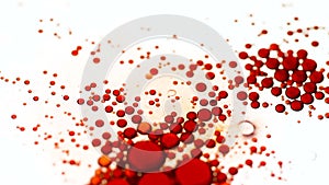 Floating red oil drops on water surface