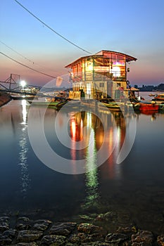 Floating restaurant in Zemun, Belgrade, Serbia