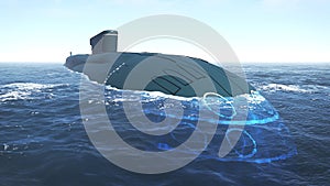 Floating russian submarine close up photo