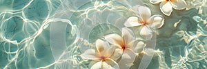 Floating Serenity: Frangipani Flowers on Transparent Ocean Waters