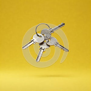 A floating set of silver keys on a keyring against a transparent background