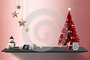 Floating shelve with christmas tree and other Christmas decorations
