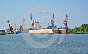 Floating ship dock in port of the city Svetlyj. Kaliningrad region