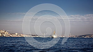Floating ship and Instanbul city photo