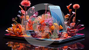 Floating Smartphone: Abstract Mobile Tech in Futuristic Setting photo