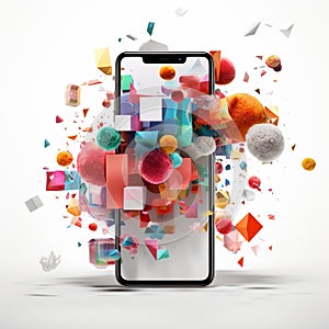 Floating Smartphone amidst Colorful Abstract Shapes