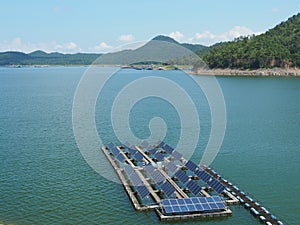 Floating solar panel on the lake, clean technology concept.
