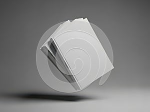 Floating stack of blank paper against gray background
