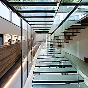 Floating Stairway: A breathtaking foyer with a floating staircase made of glass and steel, creating an illusion of weightlessnes