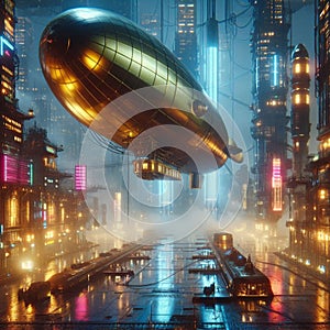 Floating steampunk airship docks, AI generated image