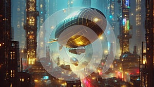 Floating steampunk airship docks, AI generated image