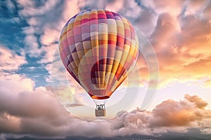 Floating into the Sunset: A Serene Hot Air Balloon Landscape