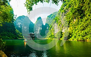 Floating Temple landscape at Trang An, Ninh Binh, Vietnam