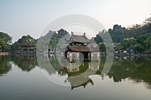 Floating temple in Thay Pagoda or Chua Thay, one of the oldest Buddhist pagodas in Vietnam, in Quoc Oai district, Hanoi