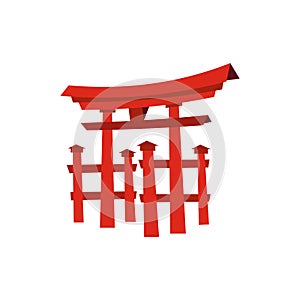 Floating Torii gate, Japan icon, flat style